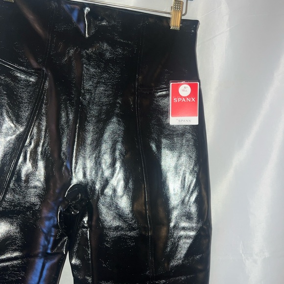 Spanx Size L Tall Latex Black Shiny Leggings Pull On Inseam 30” #J2 - Picture 4 of 7